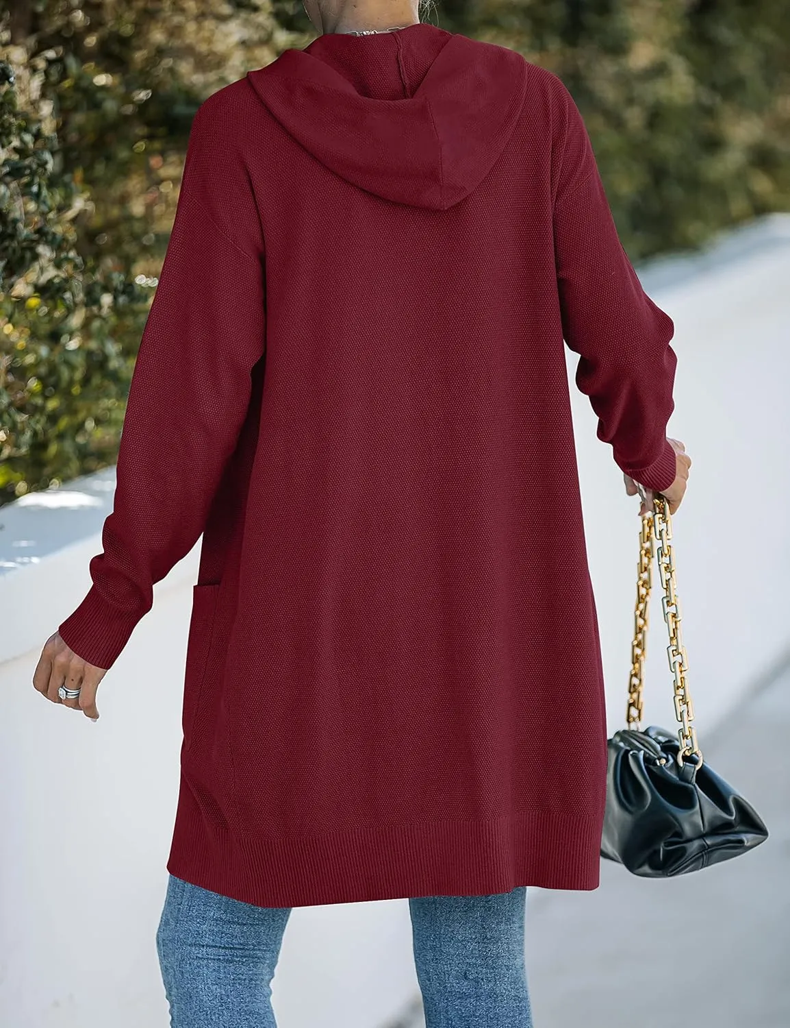 MEROKEETY Women's 2024 Long Sleeve Open Front Hoodie Knit Sweater Cardigan Outwear