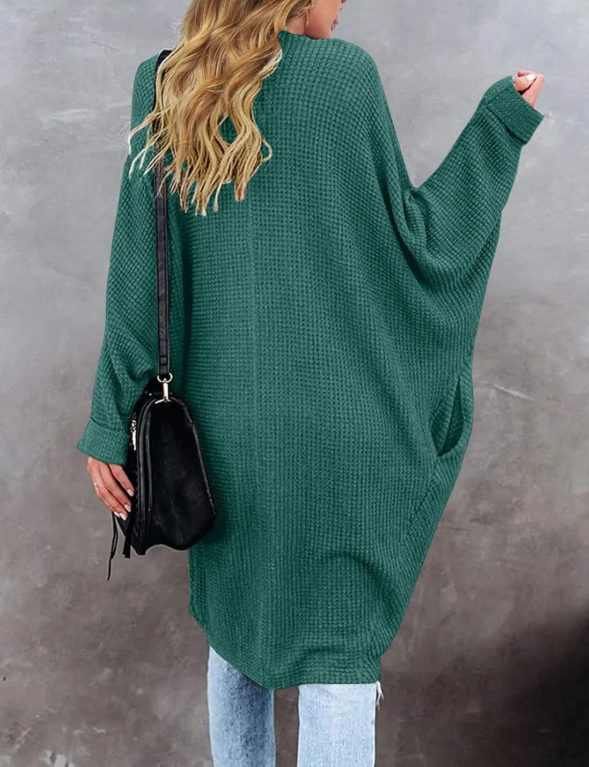 MEROKEETY Women's 2025 Fall Waffle Knit Batwing Long Sleeve Cardigan Loose Open Front Sweater Coat