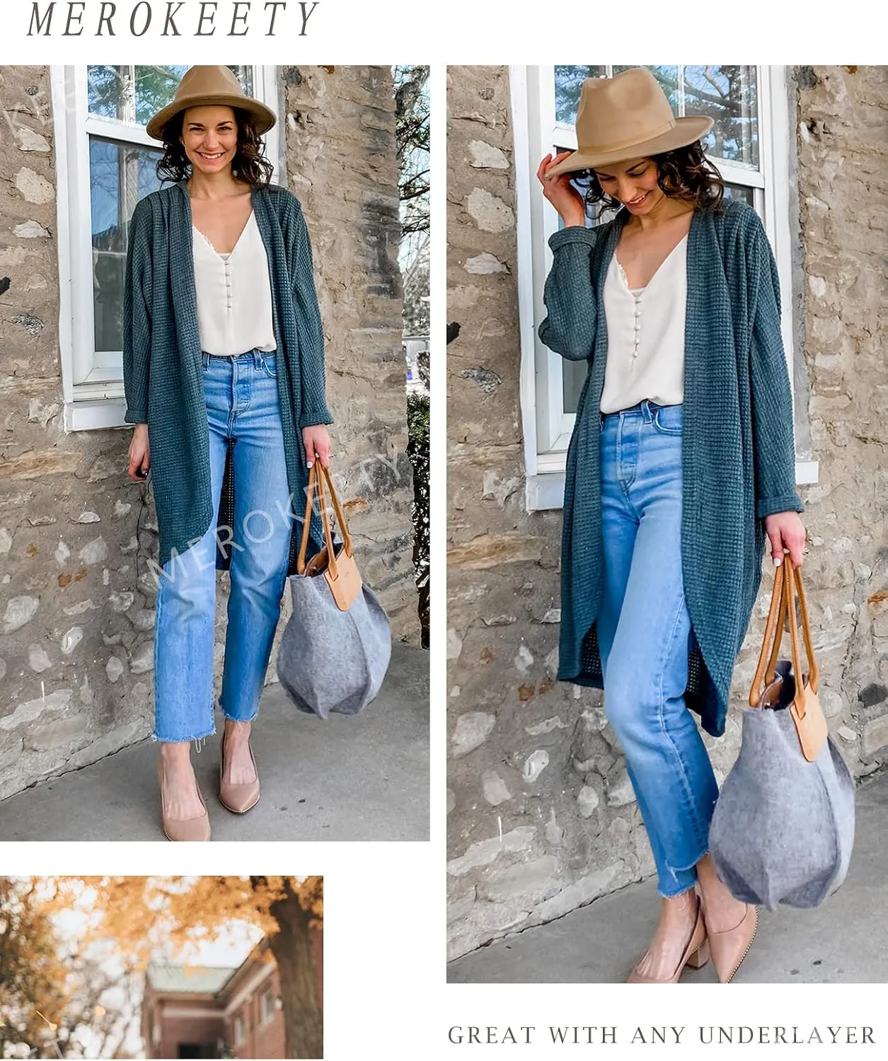 MEROKEETY Women's 2025 Fall Waffle Knit Batwing Long Sleeve Cardigan Loose Open Front Sweater Coat