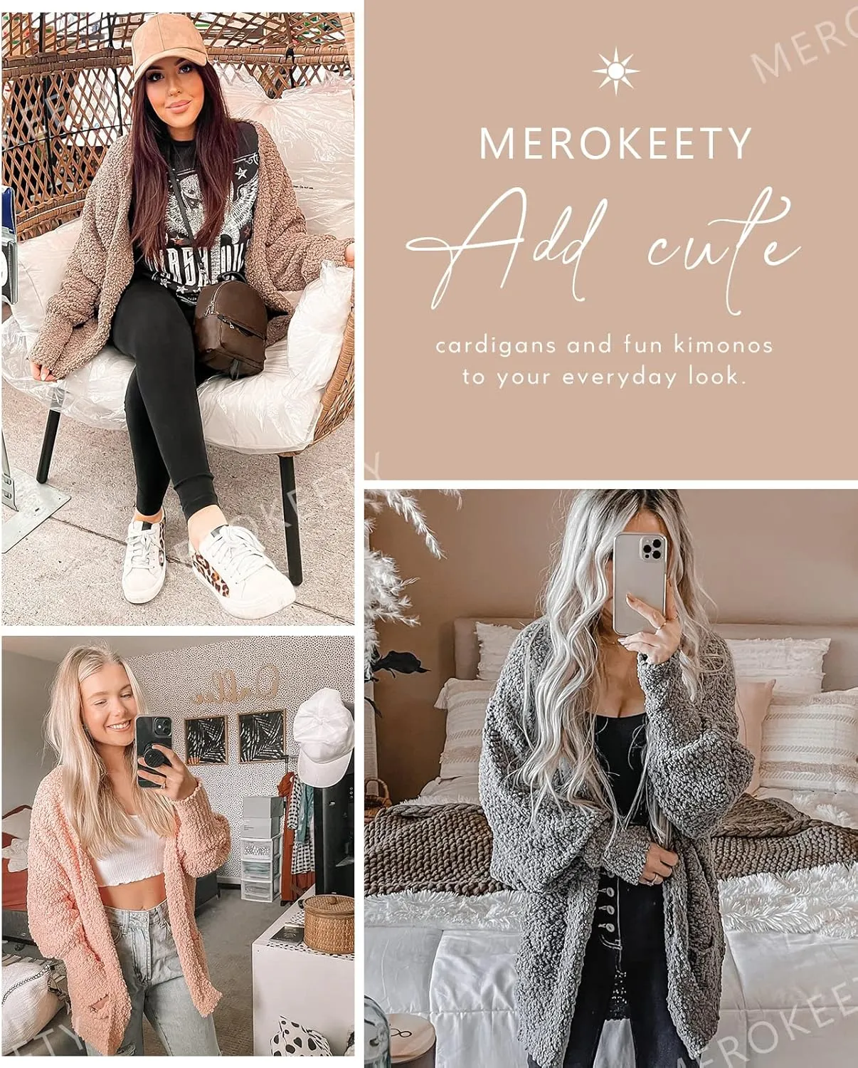 MEROKEETY Women's 2025 Winter Fuzzy Popcorn Batwing Sleeve Cardigan Knit Oversized Sherpa Sweater Coat