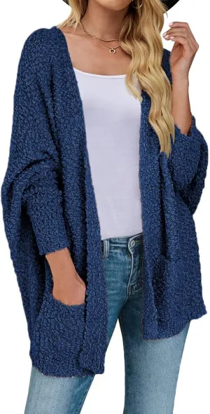 MEROKEETY Women's 2025 Winter Fuzzy Popcorn Batwing Sleeve Cardigan Knit Oversized Sherpa Sweater Coat
