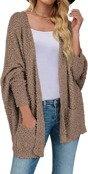 MEROKEETY Women's 2025 Winter Fuzzy Popcorn Batwing Sleeve Cardigan Knit Oversized Sherpa Sweater Coat