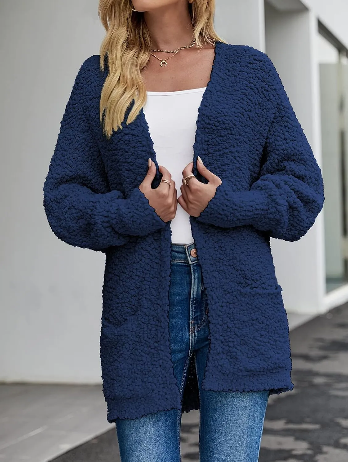MEROKEETY Women's 2025 Winter Fuzzy Popcorn Batwing Sleeve Cardigan Knit Oversized Sherpa Sweater Coat