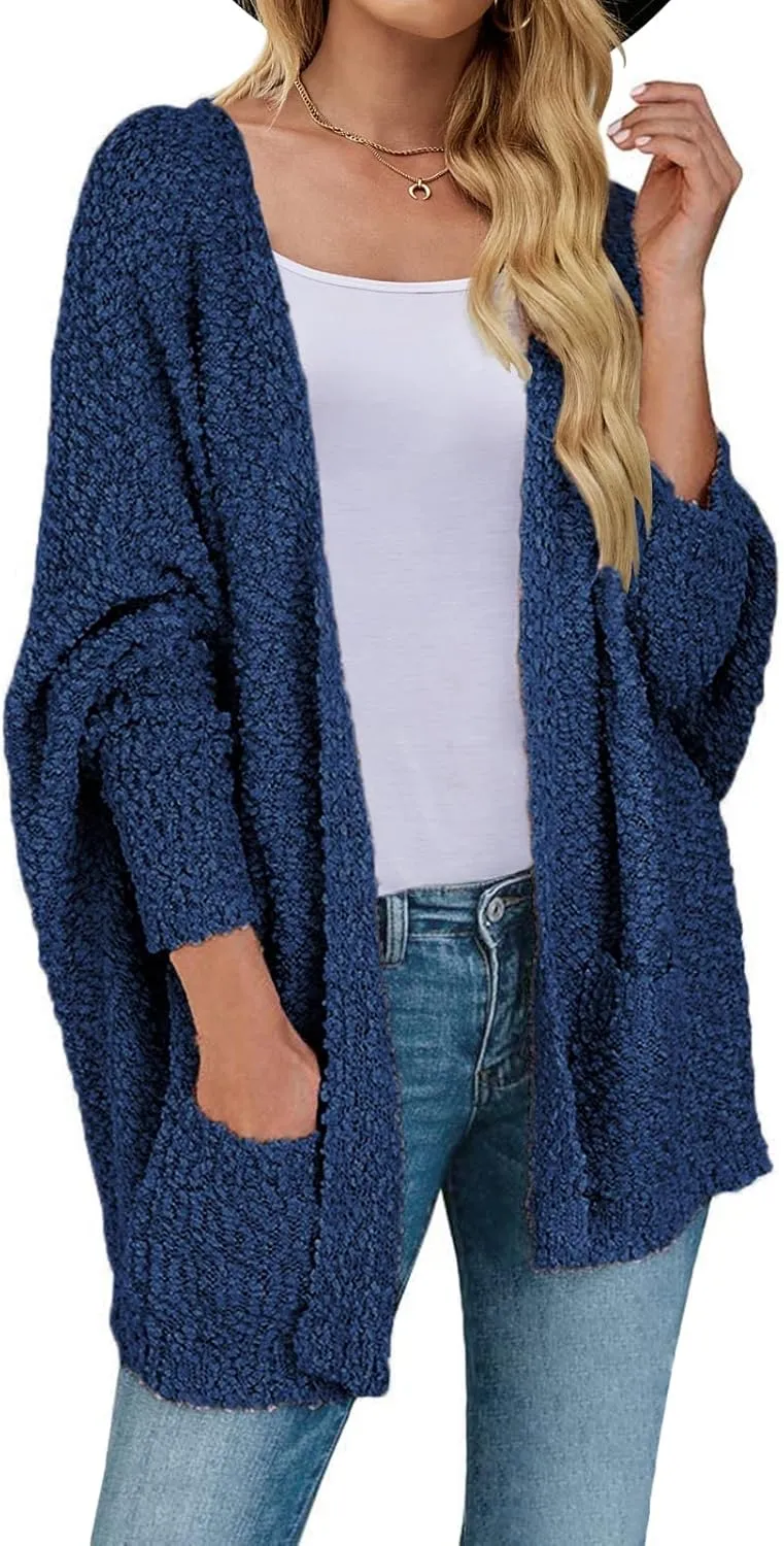 MEROKEETY Women's 2025 Winter Fuzzy Popcorn Batwing Sleeve Cardigan Knit Oversized Sherpa Sweater Coat