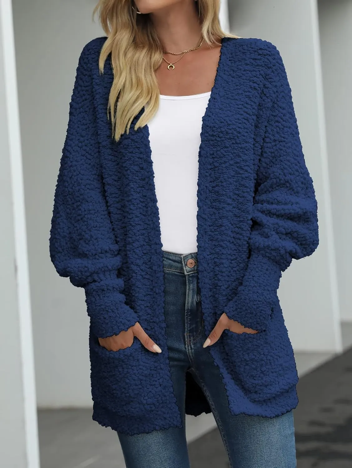 MEROKEETY Women's 2025 Winter Fuzzy Popcorn Batwing Sleeve Cardigan Knit Oversized Sherpa Sweater Coat