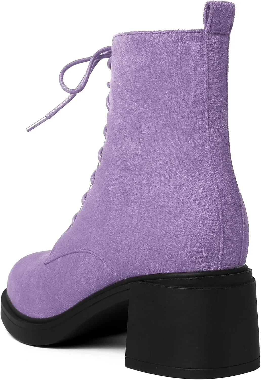 MERRORI Womens Combat Booties Casual Lace Up Solid Round Toe Suede Block Mid Heel Ankle High Boots 2.5 Inch