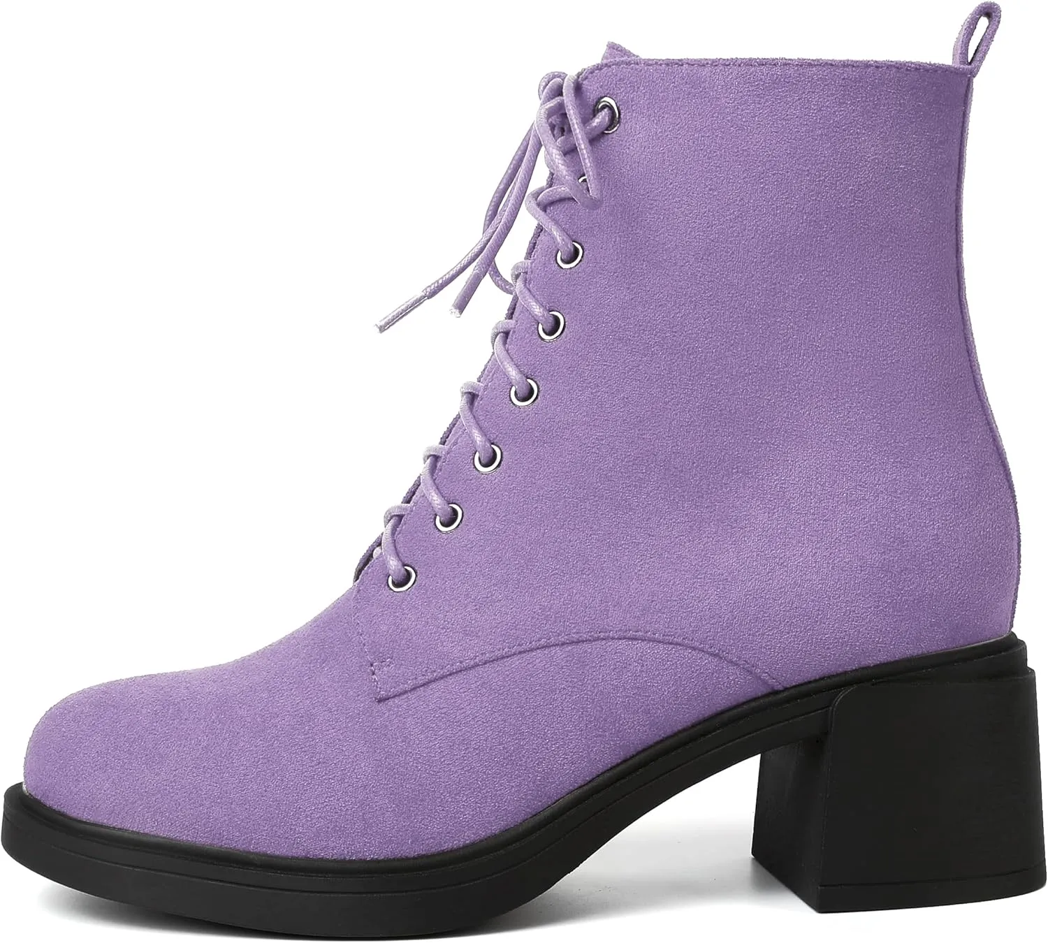 MERRORI Womens Combat Booties Casual Lace Up Solid Round Toe Suede Block Mid Heel Ankle High Boots 2.5 Inch