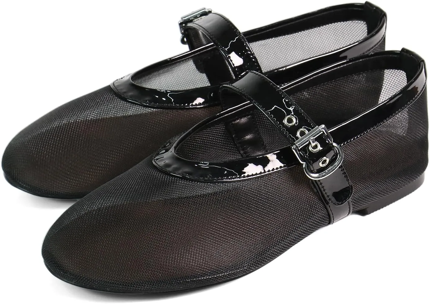 Mesh Ballet Flats for Women Round Toe Buckle Strap Comfy Casua Office Ballerina Mary Jane Flats Shoes