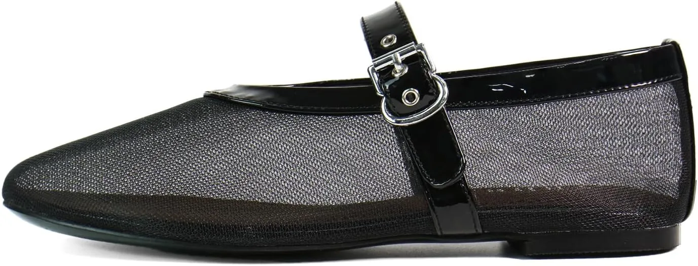 Mesh Ballet Flats for Women Round Toe Buckle Strap Comfy Casua Office Ballerina Mary Jane Flats Shoes