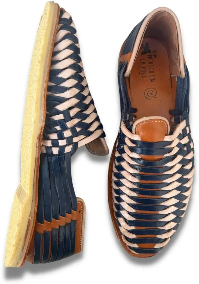 Mexico en la Piel Men's Huarache Sandals - Genuine Leather, Handmade, Slip-On, Closed-Toe, Comfortable Flats, 2 cm Rubber Sole, Casual Daily Use, Water Resistant