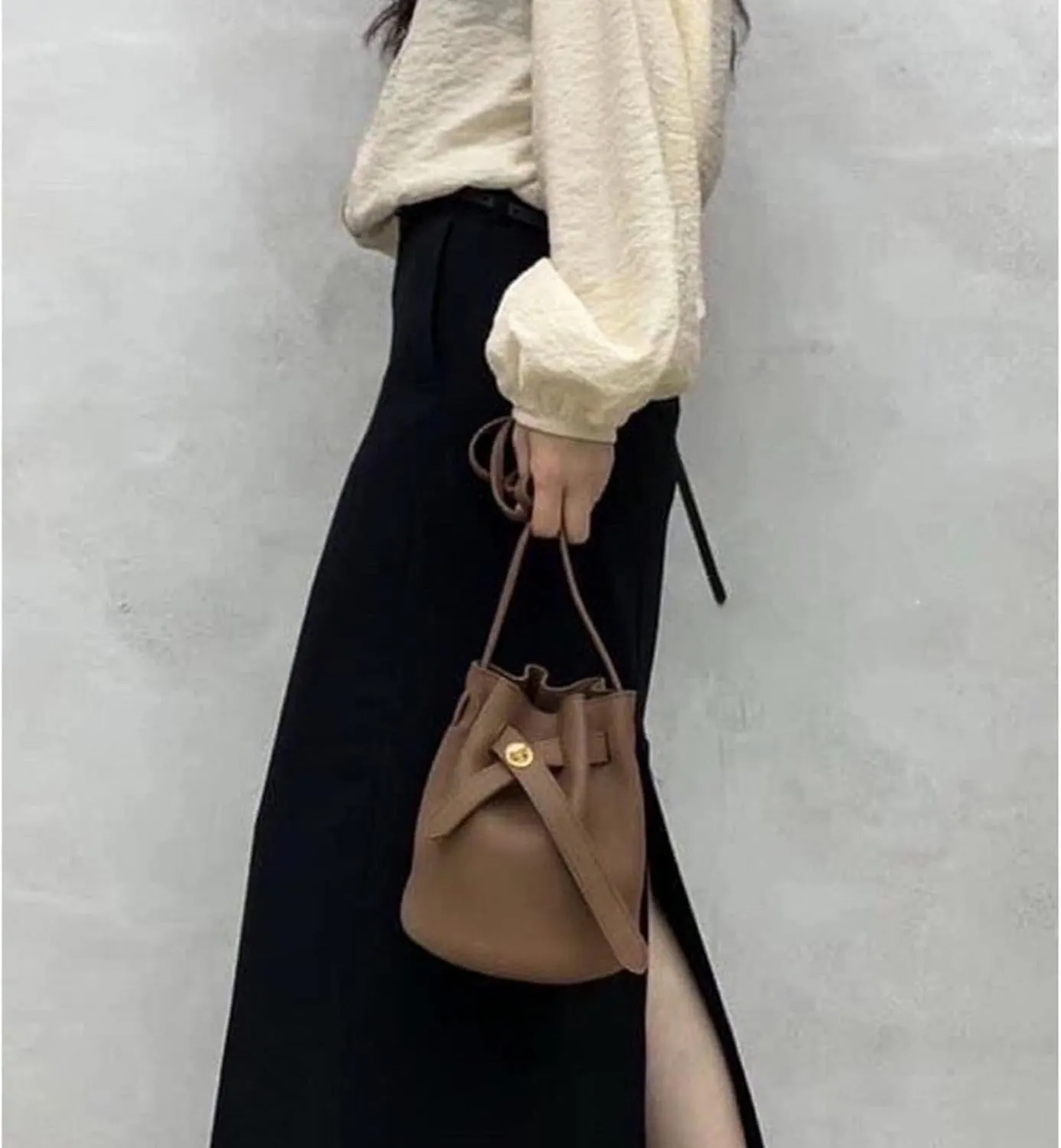 Mini Bucket Bag for Women, Full-Grain Cow Leather Crossbody Handbags Drawstring Fashion Designed Shoulder Purse