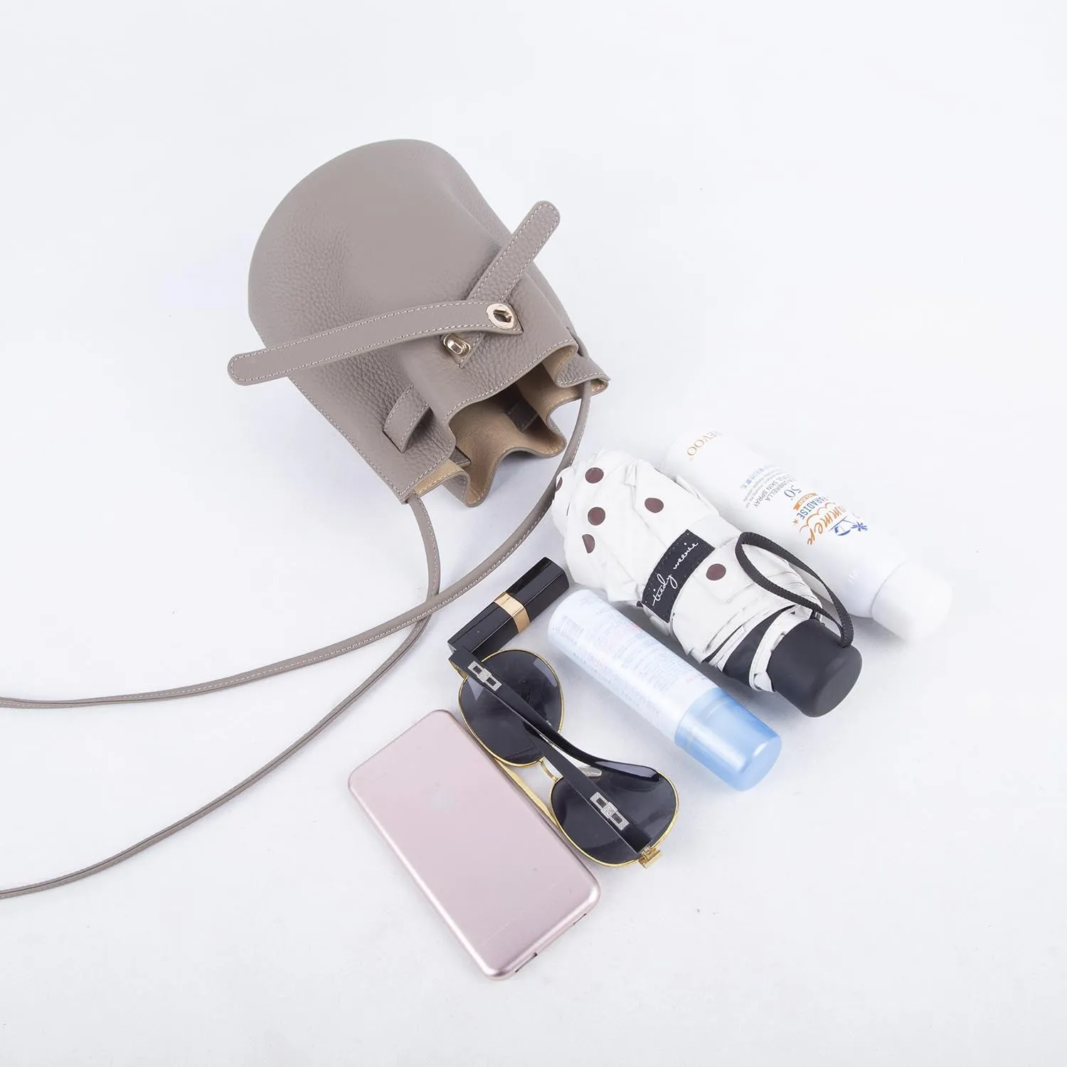 Mini Bucket Bag for Women, Full-Grain Cow Leather Crossbody Handbags Drawstring Fashion Designed Shoulder Purse