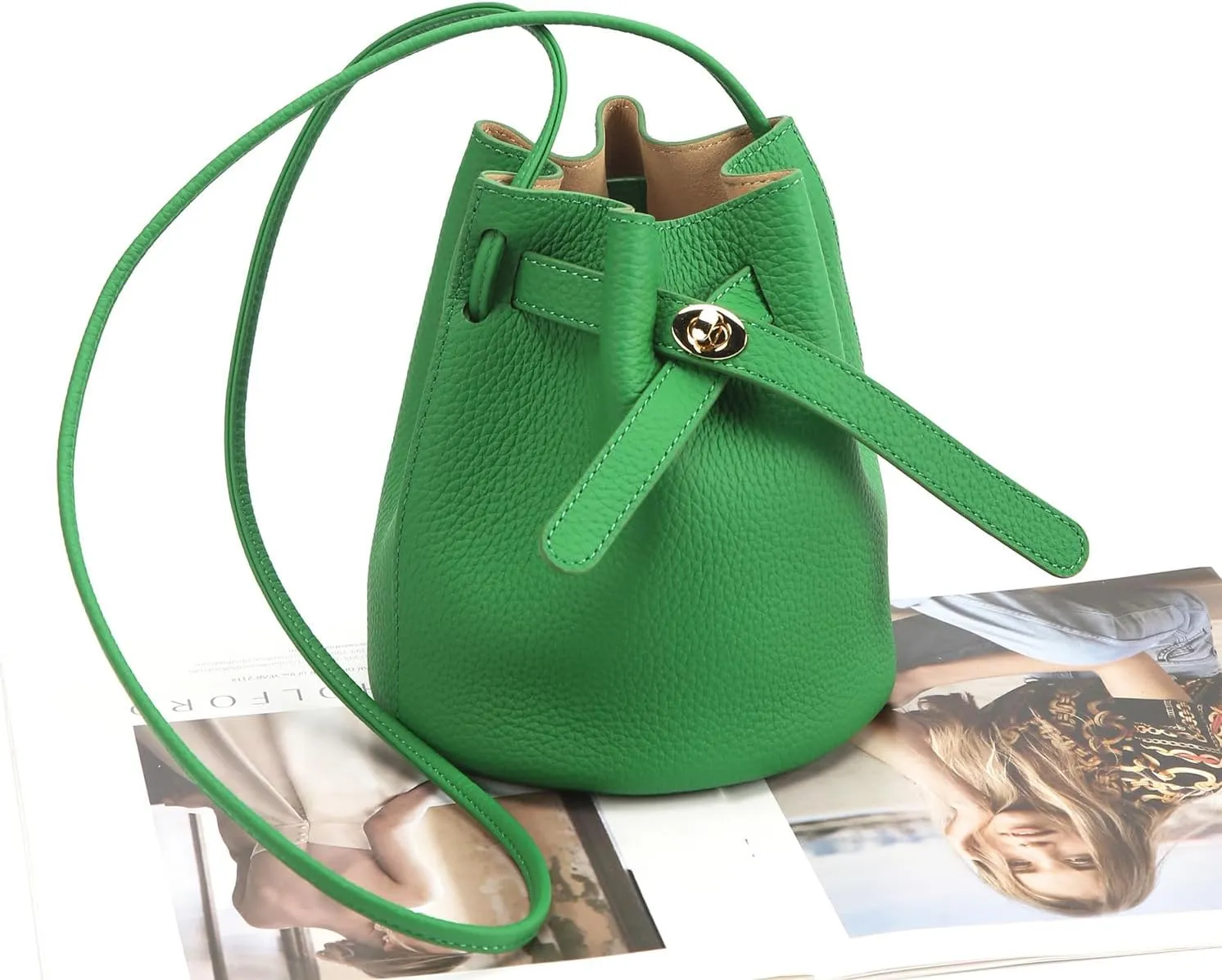 Mini Bucket Bag for Women, Full-Grain Cow Leather Crossbody Handbags Drawstring Fashion Designed Shoulder Purse