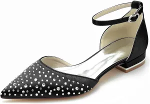 Minishion Womens Girls Party Flats Crystals Beaded Pointed Wedding Evenihg Pumps Shoes BR244