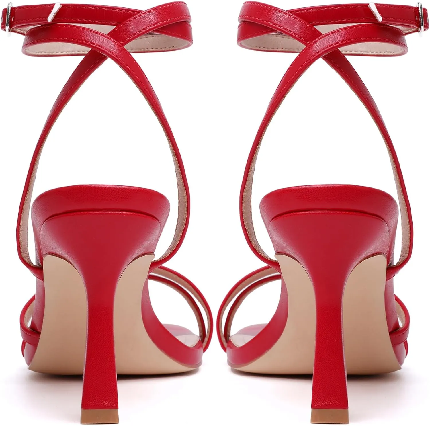 Mostrin Womens Sandals Strappy Heels for Women Ankle Strap Lace Up Heels Square Open Toe Heels Tie Up Stiletto High Heeled Sandals for Prom, Party, Daily Wear