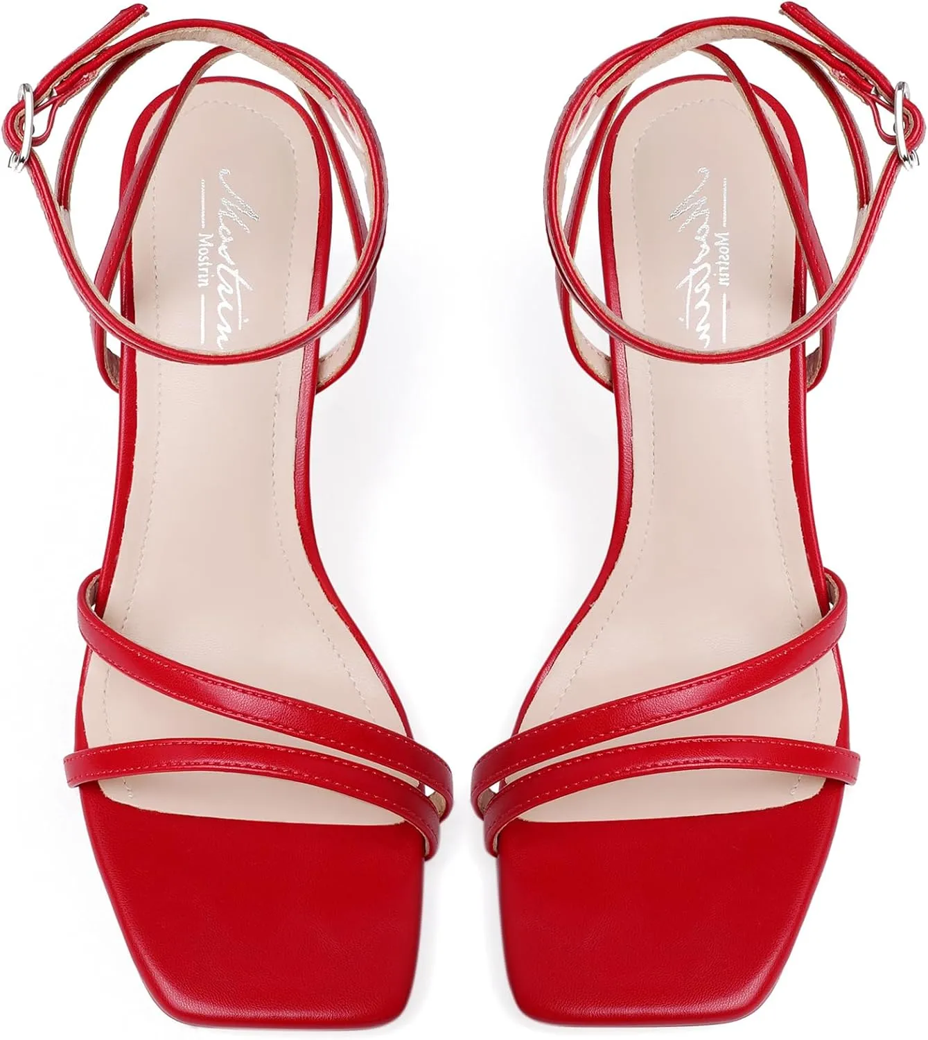 Mostrin Womens Sandals Strappy Heels for Women Ankle Strap Lace Up Heels Square Open Toe Heels Tie Up Stiletto High Heeled Sandals for Prom, Party, Daily Wear