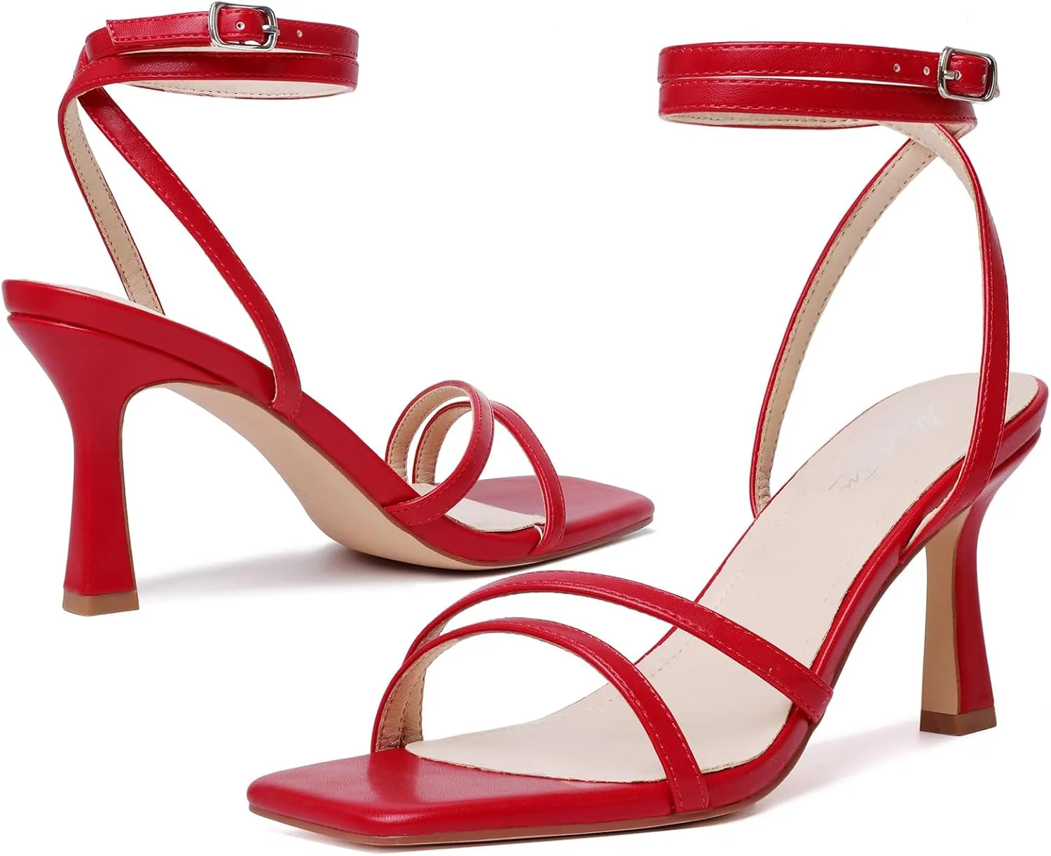 Mostrin Womens Sandals Strappy Heels for Women Ankle Strap Lace Up Heels Square Open Toe Heels Tie Up Stiletto High Heeled Sandals for Prom, Party, Daily Wear