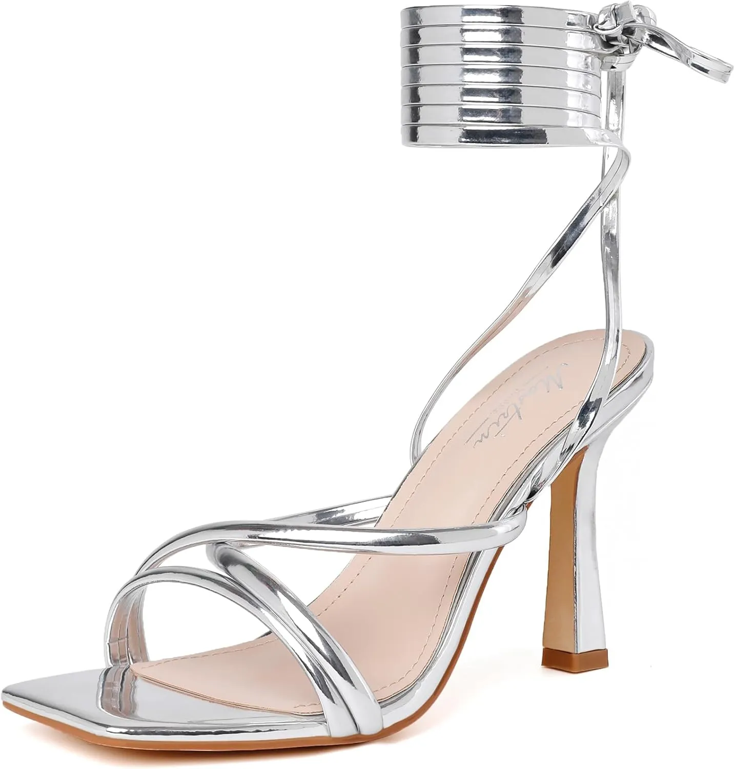 Mostrin Womens Sandals Strappy Heels for Women Lace Up Square Open Toe Heels Tie Up High Heeled Sandals for Prom, Party, Daily Wear