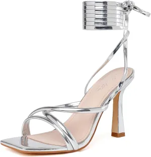 Mostrin Womens Sandals Strappy Heels for Women Lace Up Square Open Toe Heels Tie Up High Heeled Sandals for Prom, Party, Daily Wear