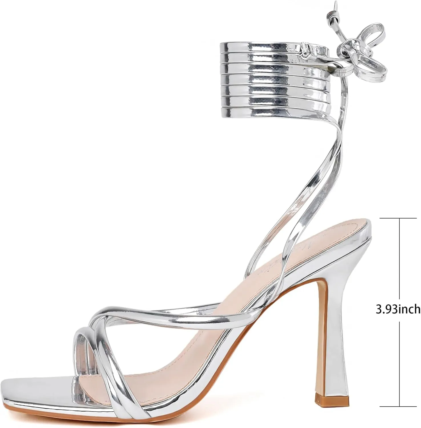 Mostrin Womens Sandals Strappy Heels for Women Lace Up Square Open Toe Heels Tie Up High Heeled Sandals for Prom, Party, Daily Wear