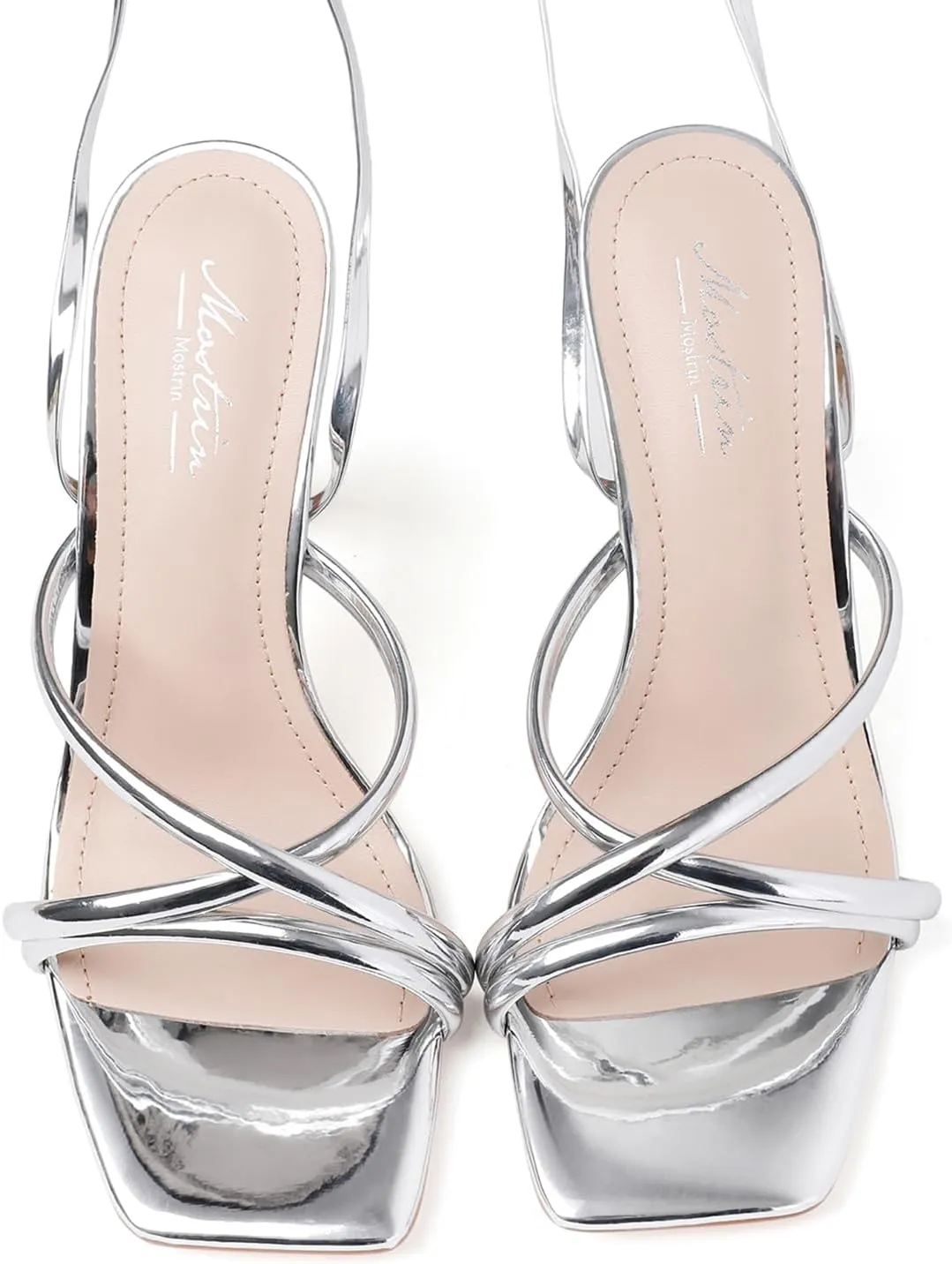 Mostrin Womens Sandals Strappy Heels for Women Lace Up Square Open Toe Heels Tie Up High Heeled Sandals for Prom, Party, Daily Wear
