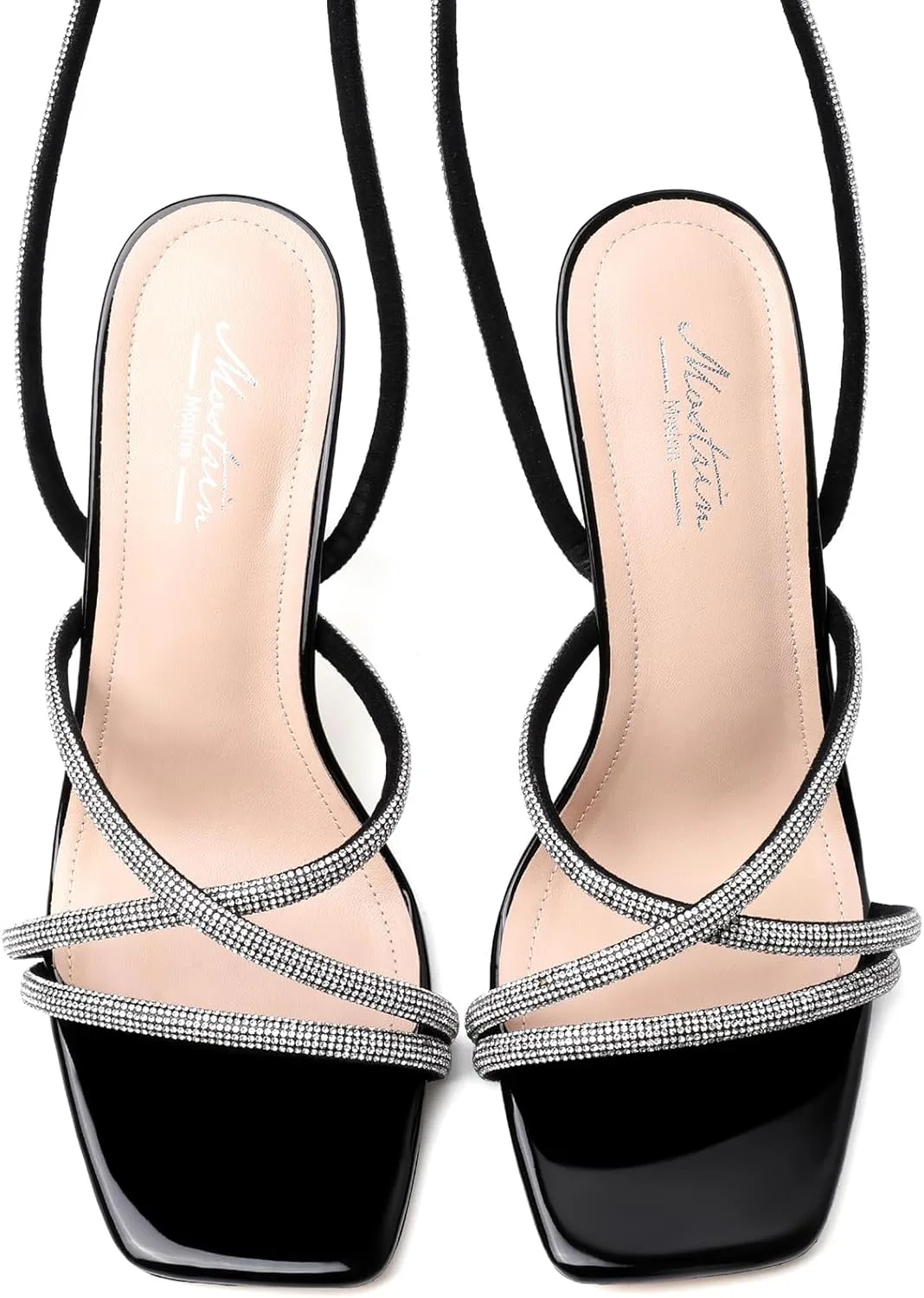 Mostrin Womens Sandals Strappy Heels for Women Lace Up Square Open Toe Heels Tie Up High Heeled Sandals for Prom, Party, Daily Wear