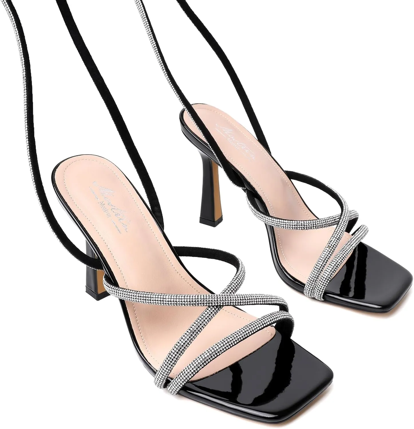 Mostrin Womens Sandals Strappy Heels for Women Lace Up Square Open Toe Heels Tie Up High Heeled Sandals for Prom, Party, Daily Wear