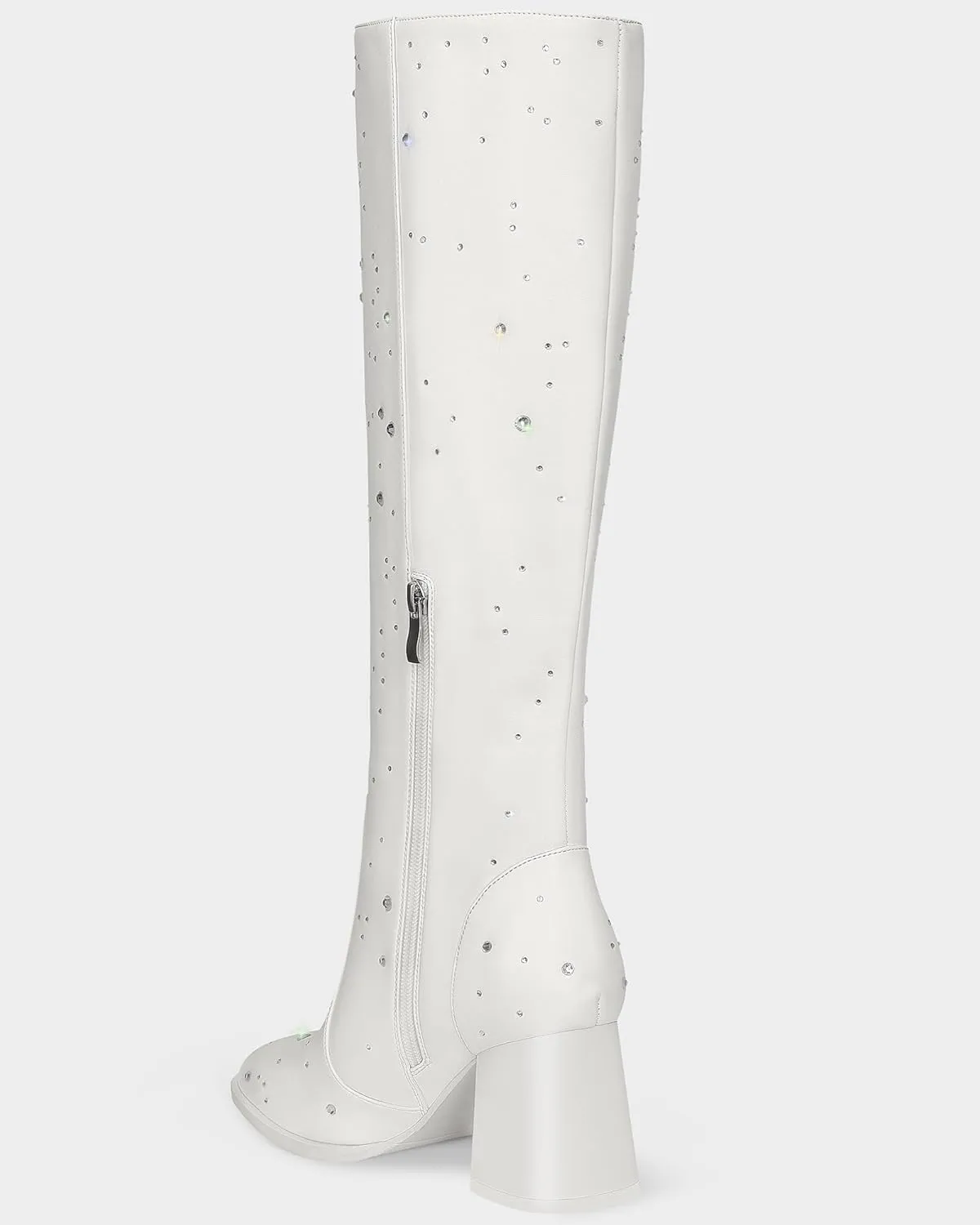 MUCCCUTE Knee High Boots for Women Square Toe Chunky Heel Side Zipper Rhinestone Sparkly Fashion Tall Long Boots for Ladies