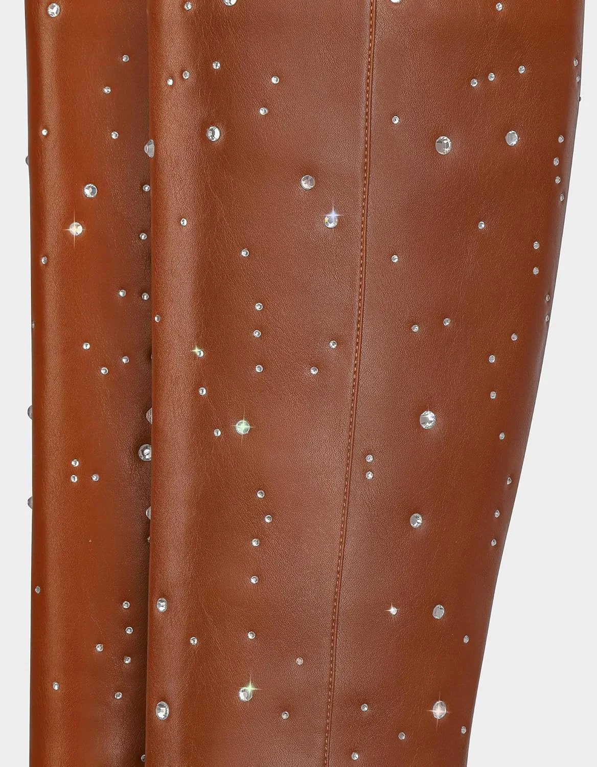 MUCCCUTE Knee High Boots for Women Square Toe Chunky Heel Side Zipper Rhinestone Sparkly Fashion Tall Long Boots for Ladies
