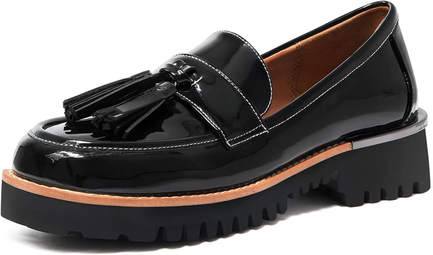MUCCCUTE Loafers for Women Platform Chunky Loafer Comfortable Slip On Lug Sole Patent Leather Tassel Casual Work Shoes