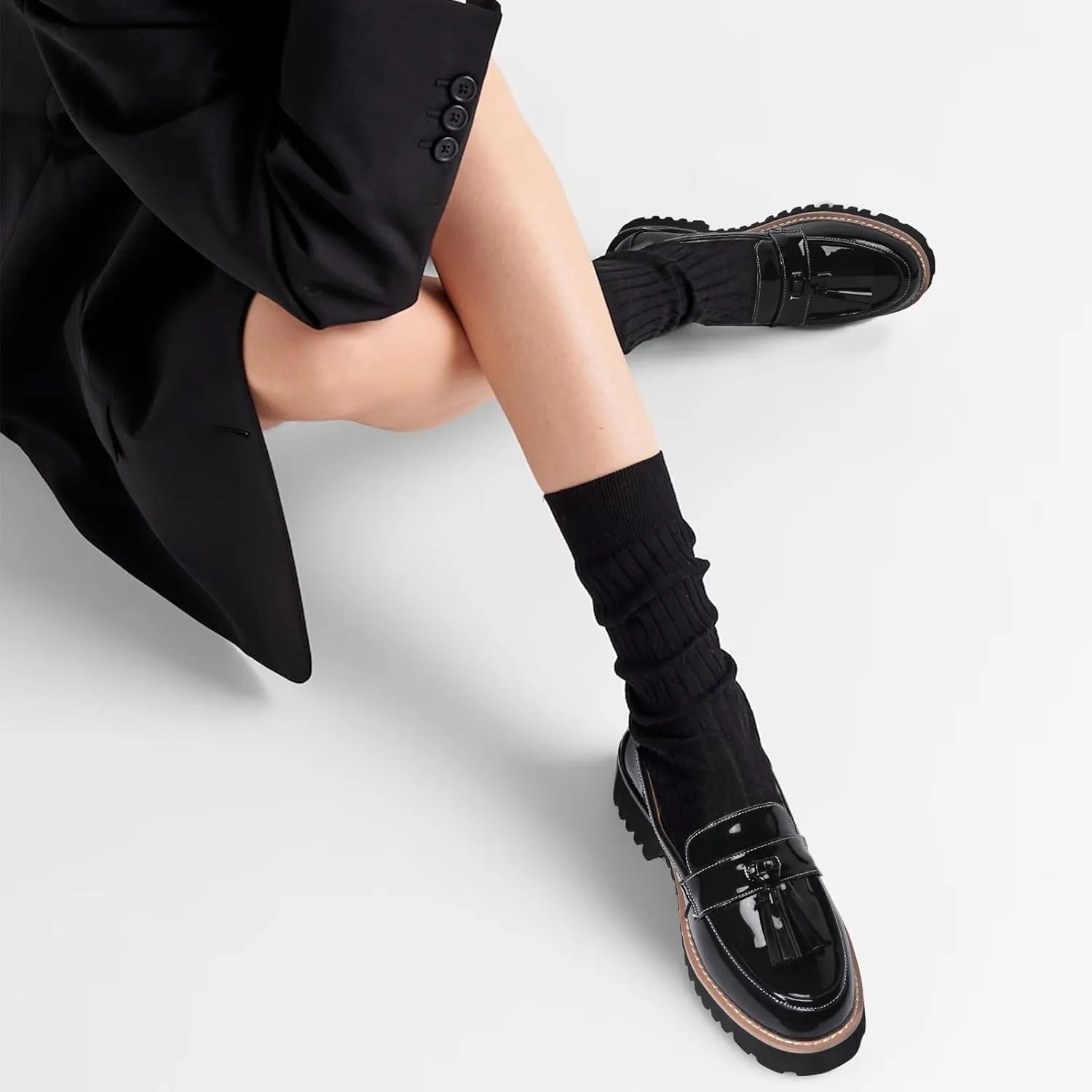 MUCCCUTE Loafers for Women Platform Chunky Loafer Comfortable Slip On Lug Sole Patent Leather Tassel Casual Work Shoes