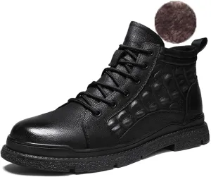 Myallfeet Men's Handmade Embossed Cowhide Patterned Anti Slip Ankle Boots Fashionable, Comfortable, And Warm Lace Up Leather Boots