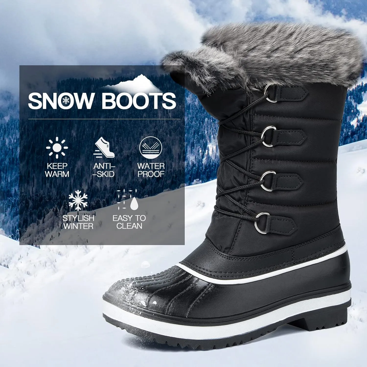 mysoft Women's Waterproof Winter Boots, Warm Insulated Snow Boots for Outdoor