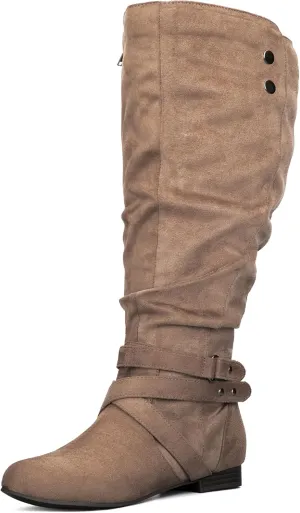 mysoft Women's Wide Calf Knee High Boots Flat Tall Boots with Side Zippers