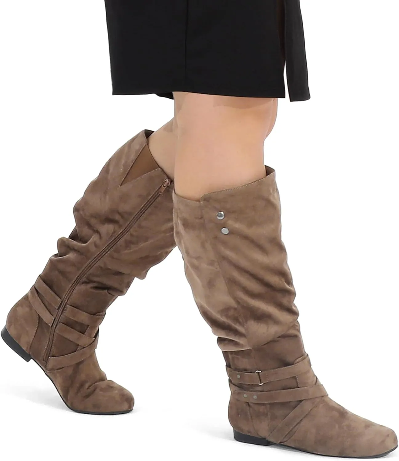 mysoft Women's Wide Calf Knee High Boots Flat Tall Boots with Side Zippers