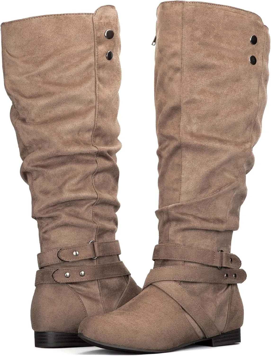 mysoft Women's Wide Calf Knee High Boots Flat Tall Boots with Side Zippers