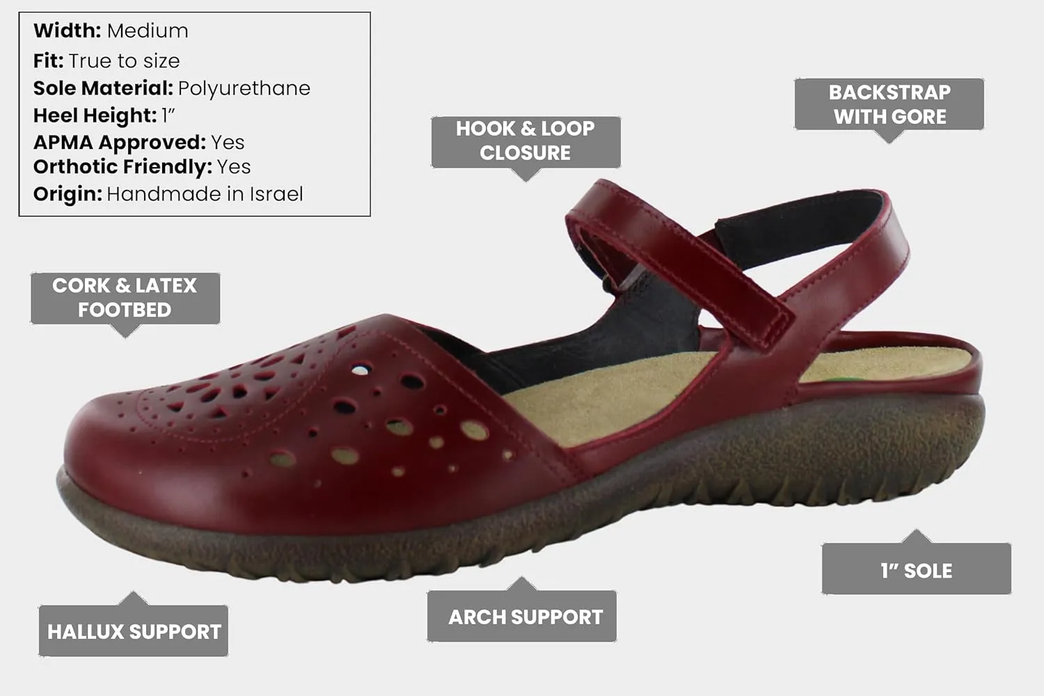 NAOT Footwear Women's Arataki Closed Toe Slingback with Cork Footbed and Arch Comfort and Support – Slip Resistant - Lightweight and Perfect for Travel- Removable Footbed