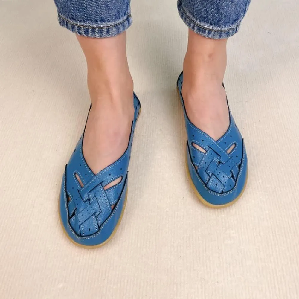 New Casual Women Shoes,Women's Slip-On Cutout Leather Loafers Flats Sandals,Low Top Soft Sole Slide Sports Sandals