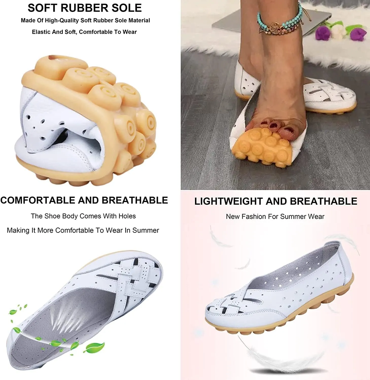 New Casual Women Shoes,Women's Slip-On Cutout Leather Loafers Flats Sandals,Low Top Soft Sole Slide Sports Sandals