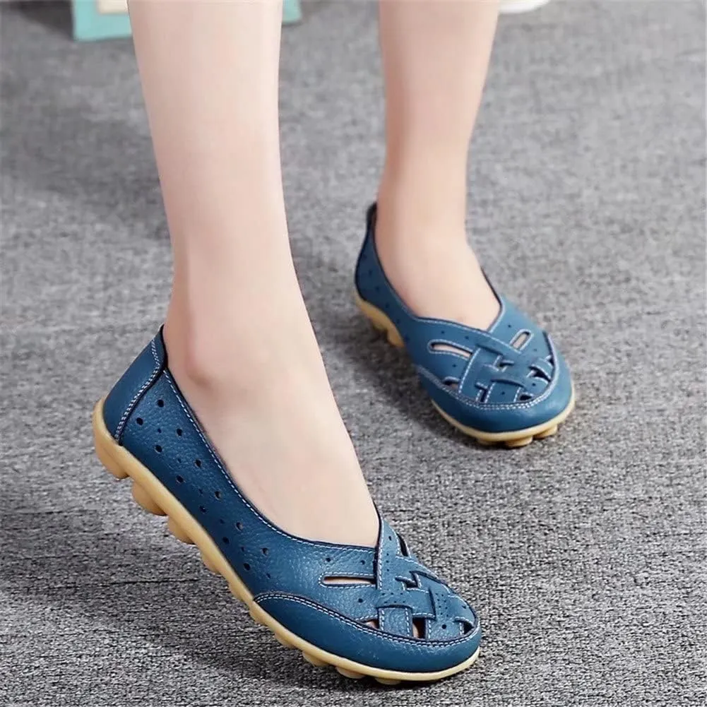 New Casual Women Shoes,Women's Slip-On Cutout Leather Loafers Flats Sandals,Low Top Soft Sole Slide Sports Sandals