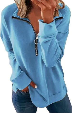 NEYOUQE Womens Fall Winter Fashion Sweatshirts Quarter Zip up pullover Polo sweatshirt women casual trendy crewneck tops
