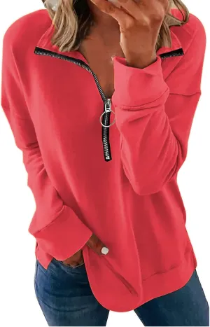 NEYOUQE Womens Fall Winter Fashion Sweatshirts Quarter Zip up pullover Polo sweatshirt women casual trendy crewneck tops