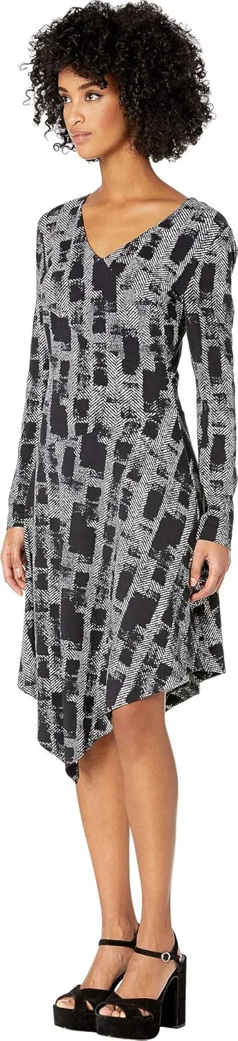 Nicole Miller New York Women's Painted Herringbone Asymmetrical Dress