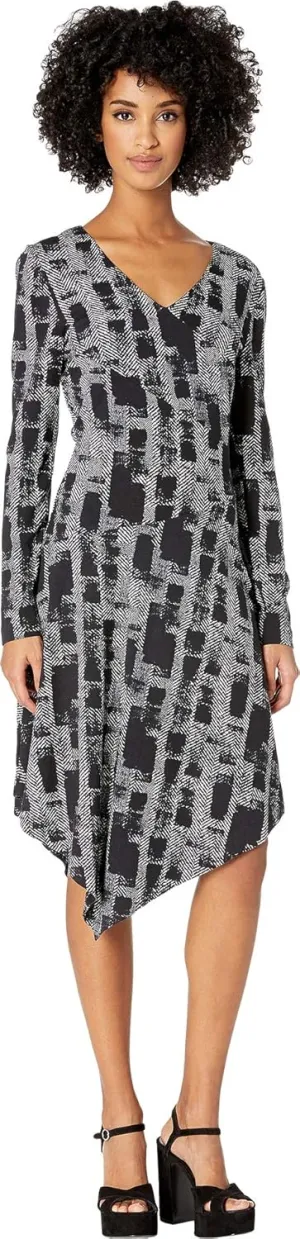Nicole Miller New York Women's Painted Herringbone Asymmetrical Dress