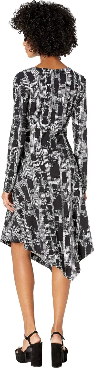 Nicole Miller New York Women's Painted Herringbone Asymmetrical Dress