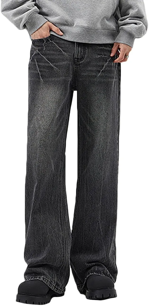 Nutriangee Men's Vintage Flared Leg Jeans Loose Fit Relaxed Bell Bottom Denim Pants