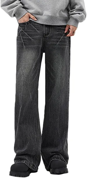 Nutriangee Men's Vintage Flared Leg Jeans Loose Fit Relaxed Bell Bottom Denim Pants
