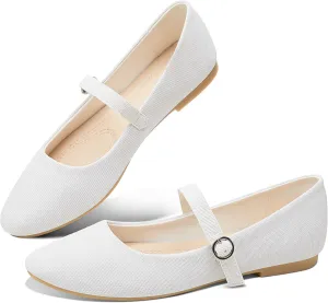 Obtaom Mary Jane Flat Shoes Round Toe Ballet Flats for Women Dressy Fabric Business Flats Comfortable Classic Strap Flats for Office