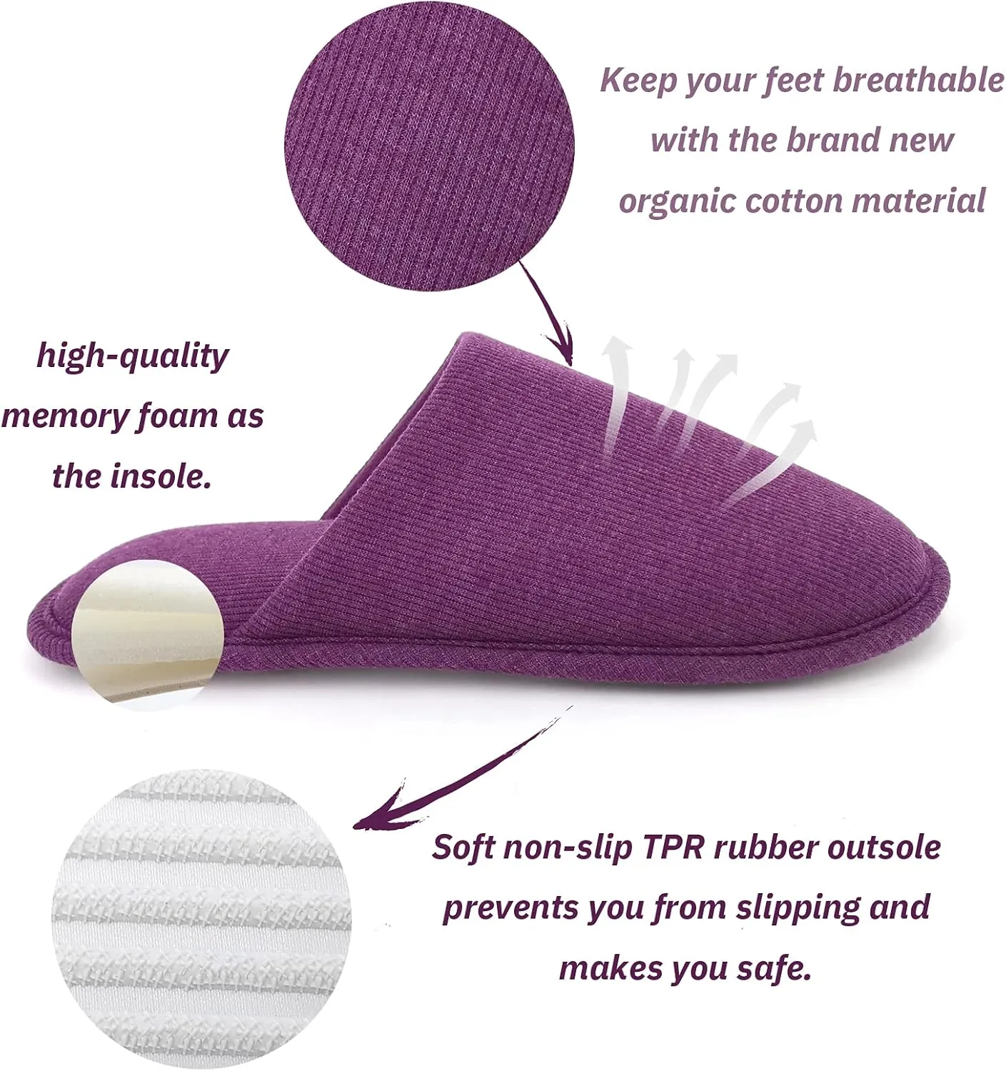 ofoot Womens Indoor Memory Foam Cotton Scuff Slippers Slip On Summer House Shoes Flats Breathable Lightweight Washable Non Skid Rubber Soles
