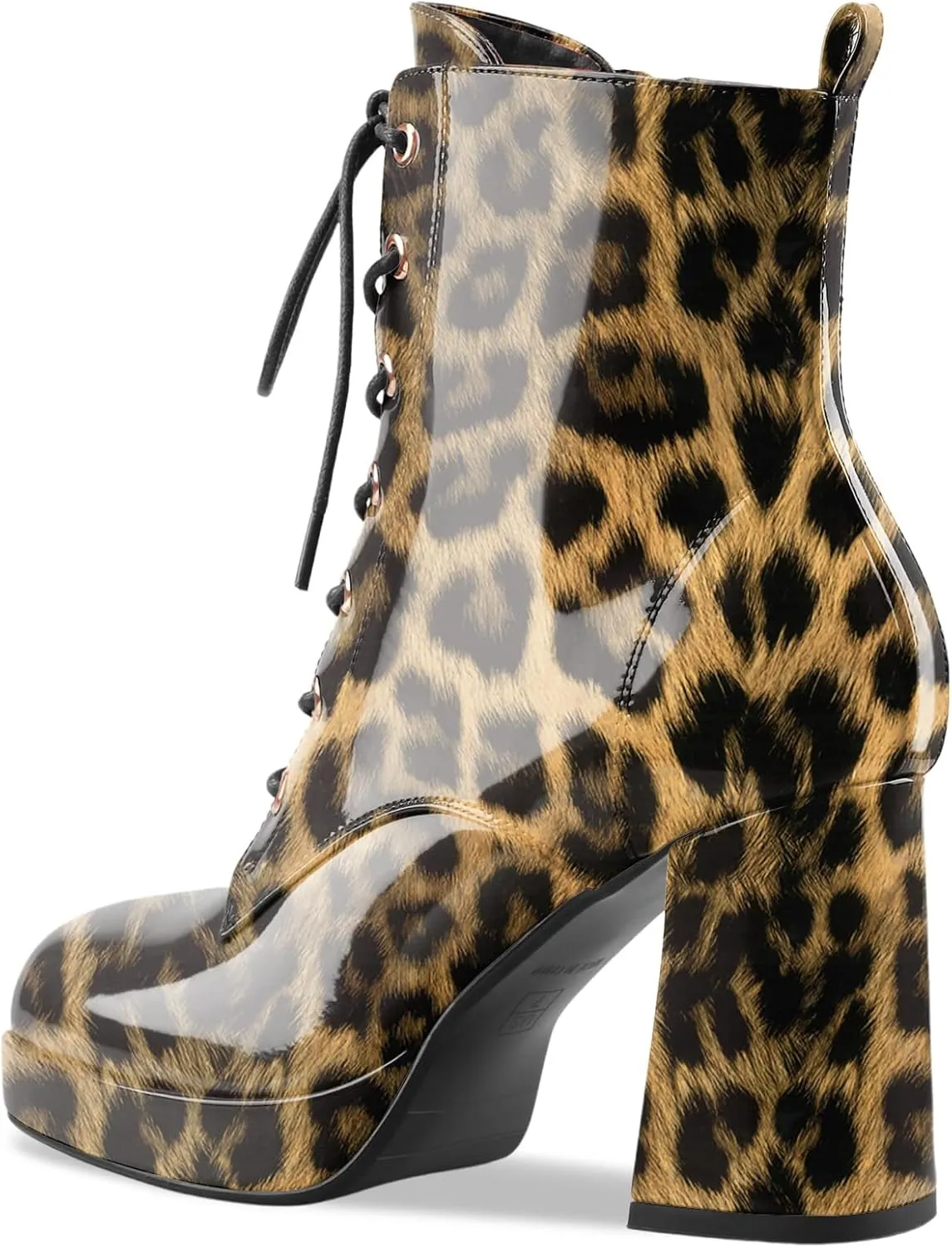Oh Mispares Women's Platform Ankle Boots with High Chunky Heel Fashion Lace-up Square toe Patent Leather Booties